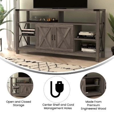 Emma And Oliver Modern Rustic Farmhouse Media Console Cabinet With Spacious Open And Closed Storage - Image 5