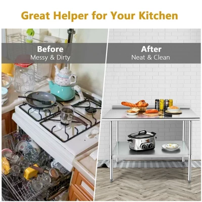 Costway Stainless Steel Table For Prep & Work W/ Backsplash - Image 6