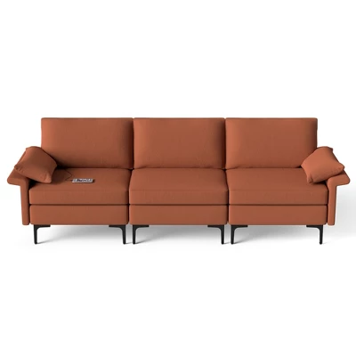 Costway Modern Modular Fabric 3-Seat Sofa Couch W/ Socket USB Ports & Metal Legs RedGreen - Image 9