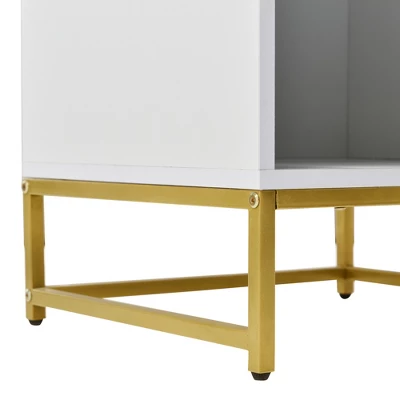 Nightstand With USB Charging Ports, End Table With 1 Drawer And Metal Legs, White+Natural Finish-ModernLuxe - Image 9