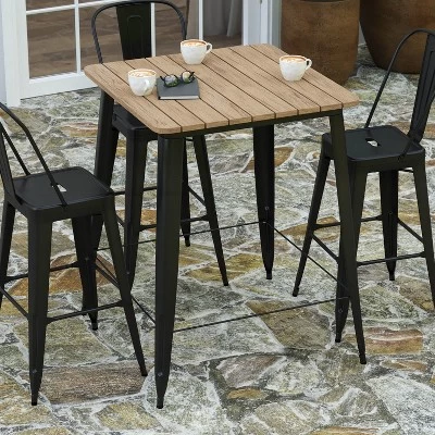 Merrick Lane Indoor/Outdoor Bar Top Table, 31.5" Square All Weather Poly Resin Top With Steel Base - Image 2