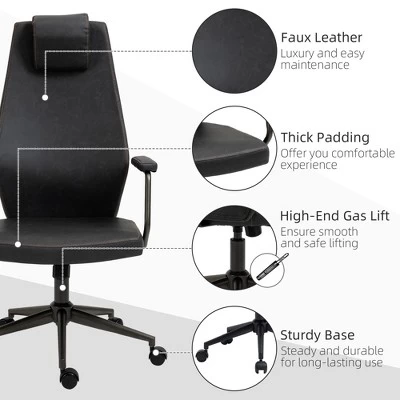 Vinsetto High-Back Executive Office Chair, Ergonomic Leather Computer Desk Chair With Adjustable Height, Headrest And 360 Swivel Wheels, Deep Gray - Image 4