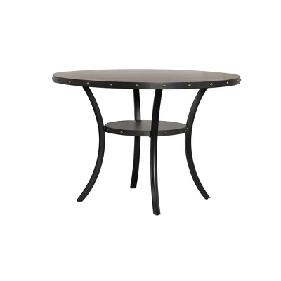 48" Round Wooden Dining Table With Flared Legs Gray - Benzara - Image 2