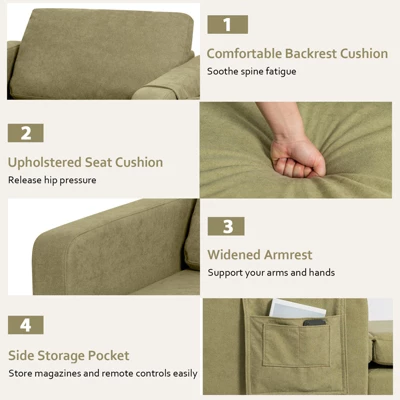 Costway Modern Linen Fabric Accent Armchair Single Sofa W/ Side Storage Pocket - Image 7