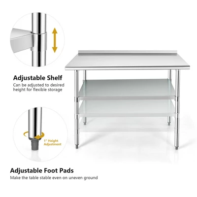 Costway Stainless Steel Table For Prep & Work W/ Backsplash - Image 7