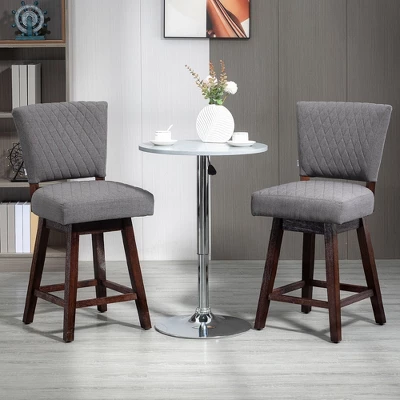 HOMCOM Swivel Bar Stools Set Of 2, Counter Height Barstools With Back, Rubber Wood Legs And Footrests, For Kitchen Dining Room Pub, Dark Gray