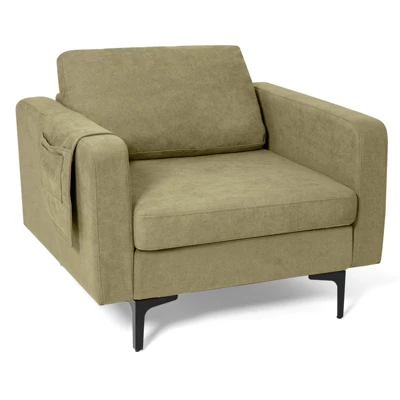 Costway Modern Linen Fabric Accent Armchair Single Sofa W/ Side Storage Pocket - Image 10