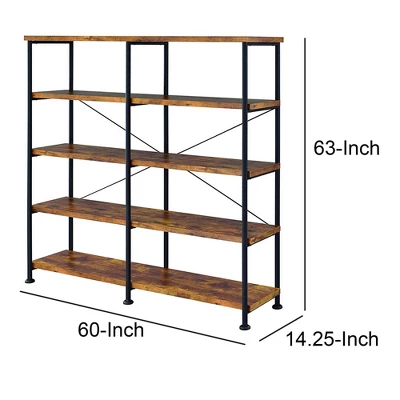 63" Industrial 4 Tier Bookshelf With Particleboard And Metal Frame - Benzara - Image 6