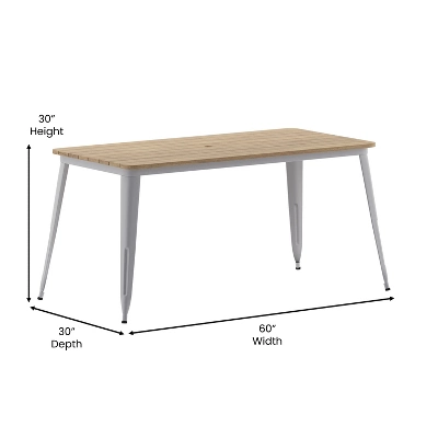 Merrick Lane Indoor/Outdoor Dining Table With Umbrella Hole, 30" X 60" All Weather Poly Resin Top And Steel Base - Image 5