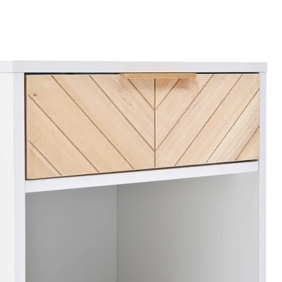 Nightstand With USB Charging Ports, End Table With 1 Drawer And Metal Legs, White+Natural Finish-ModernLuxe - Image 6