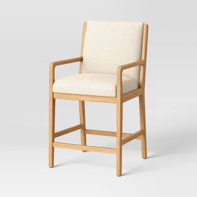 2pk Esters Wood Arm Counter Height Barstool Cream/Natural Wood - Threshold™ - Image 2