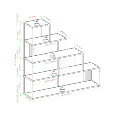 55.5" Modern 4 Shelf With Metal Bar Room Divider Bookcase Coastal Oak/Black - Saracina Home - Image 8