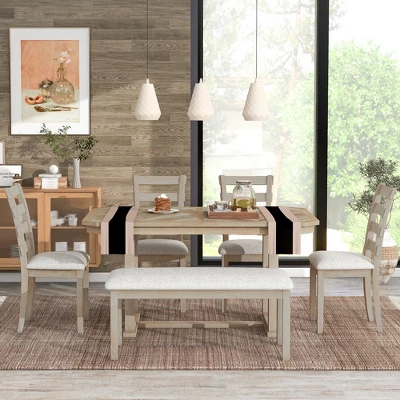 6 PCS Rubber Wood Dining Table Set With Beautiful Wood Grain Veneer Tabletop And Soft Cushion-ModernLuxe - Image 2