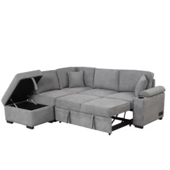 87.4" L Shape Sectional Sleeper Sofa Bed, 2 In 1 Pull Out Sofa Couch With Storage Ottoman, Cup Holder And USB Port-ModernLuxe