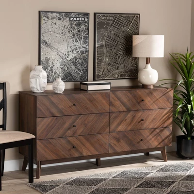 Hartman Wood 6 Drawer Dresser Walnut Brown - Baxton Studio - Image 7