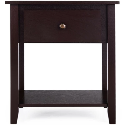 Costway 2PCS Nightstand Sofa End Side Table W/ Storage Drawer Bottom Shelf Espresso - Image 5