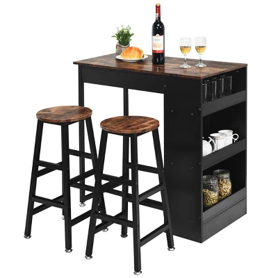 Costway 3 Pieces Bar Table Set Industrial Counter With Storage Black - Image 9