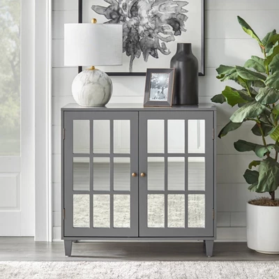 Matteo Mirrored Door Cabinet Charcoal Gray - Lifestorey