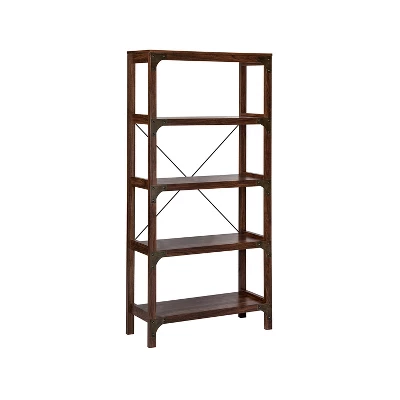 Saint Birch Logan 4-Shelf X-Cross Modern Wood Bookcase, Walnut - Image 2