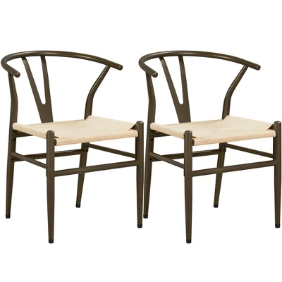 Yaheetech Modern Metal Weave Armchair Frame Dining Chair, Set Of 2, For Living Room - Image 10