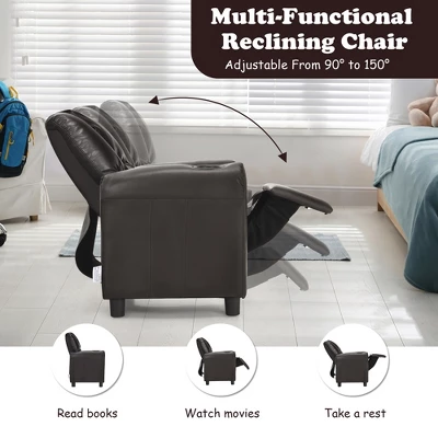 Costway Kids Recliner Chair PU Leather Armrest Sofa W/Footrest Cup Holder BeigeBrown - Image 3