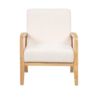 Mid-Century Velvet Upholstered Accent Chair, Armchair With Rattan Mesh-ModernLuxe - Image 5