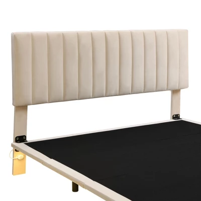 Queen Size Upholstered Floating Velvet Platform Bed With Sensor Light And Headboard-ModernLuxe - Image 7