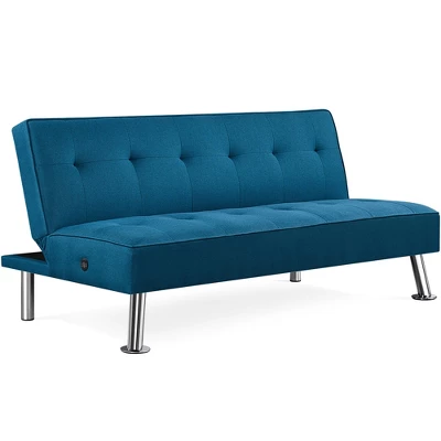 Yaheetech Modern Fabric Convertible Futon Sofa Bed With USB Ports - Image 7