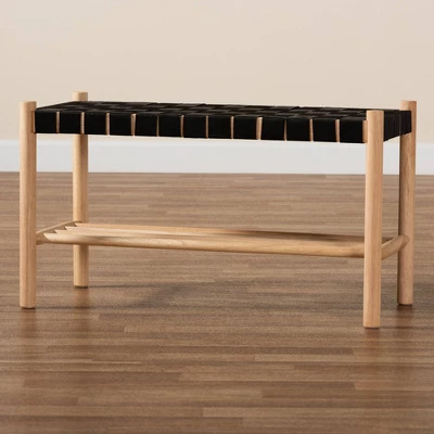 Cadmus Rustic Wood Bench Black/Oak Brown - Baxton Studio - Image 8