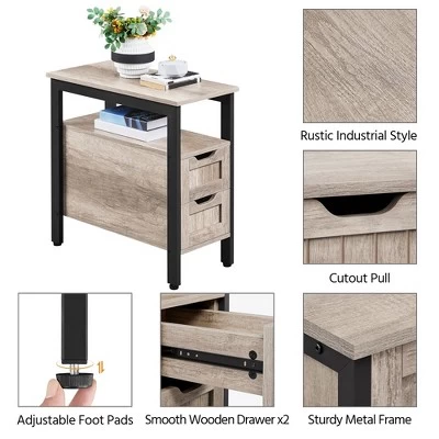 Yaheetech Vintage Side Table End Table With 2 Drawer, Gray - Image 3