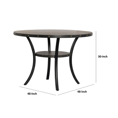 48" Round Wooden Dining Table With Flared Legs Gray - Benzara - Image 4