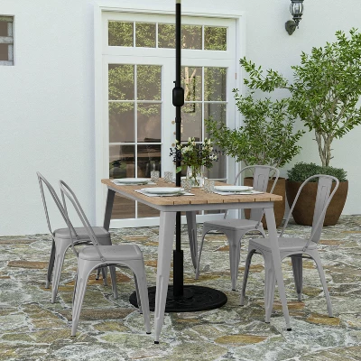 Merrick Lane Indoor/Outdoor Dining Table With Umbrella Hole, 30" X 60" All Weather Poly Resin Top And Steel Base