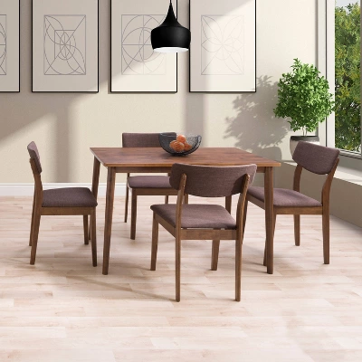 5pc Branson Wood Dining Set Walnut Stain - CorLiving