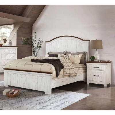 2pc Queen Willow Rustic Bedroom Set Distressed White/Walnut - HOMES: Inside + Out