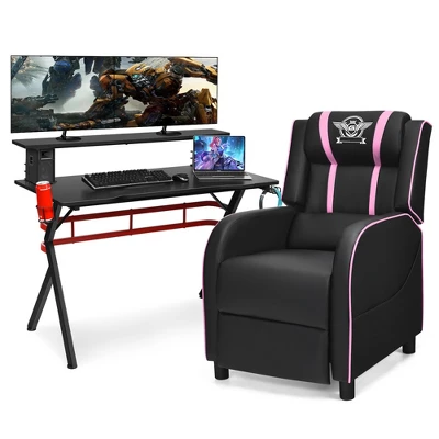 Costway Gaming Desk & Chair Set 48'' Computer Desk & Massage Recliner Chair Black + White/Blue/Pink/Red - Image 4