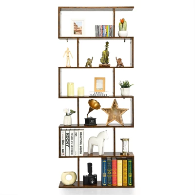 Tangkula 2 PCS 6-Tier S-Shaped Wooden Bookshelf Storage Bookcase Multifunctional Display Stand Shelf - Image 3
