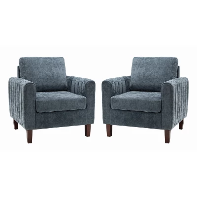 Set Of 2 Deionides Tufted Wooden Upholstered Comfy Club Chair For Bedroom And Living Room With Wood Legs Comfy Club Chair For Bedroom With Wood Legs | ARTFUL LIVING DESIGN - Image 12