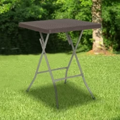 Emma And Oliver 1.95-Foot Square Brown Rattan Plastic Folding Table - Outdoor Event Table