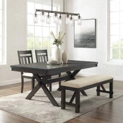 Hayden 4pc Extendable Dining Set With Bench And 2 Slat Back Chairs Slate - Crosley