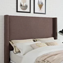 King Casey Wingback Upholstered Headboard Taupe Brown - Crosley