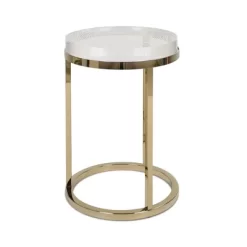 JTH LUXE Dendros Live Edge Mimic Round Side Table, Gold & Acrylic