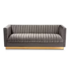 Aveline Velvet Upholstered Finished Sofa Gray/Gold - Baxton Studio