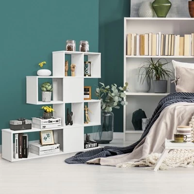 Tangkula 5-Shelf Modern Ladder Corner Bookshelf Display Storage Rack For Home&Office - Image 2