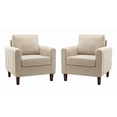 Set Of 2 Deionides Tufted Wooden Upholstered Comfy Club Chair For Bedroom And Living Room With Wood Legs Comfy Club Chair For Bedroom With Wood Legs | ARTFUL LIVING DESIGN - Image 10