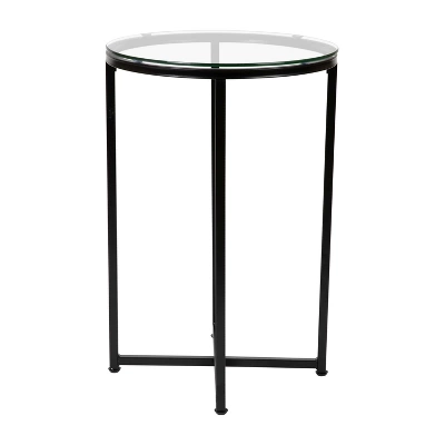 Flash Furniture Greenwich Collection End Table - Modern Clear Glass Accent Table With Crisscross Matte Black Frame - Image 8