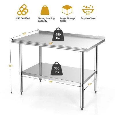 Costway Stainless Steel Table For Prep & Work W/ Backsplash - Image 2