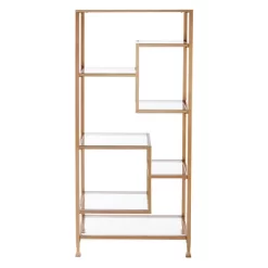 68" Jamel Metal Glass Asymmetrical Etagere Bookcase Gold - Aiden Lane