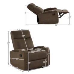 Costway Recliner Chair Single Sofa Lounger With Arm Storage & Cup Holder CoffeeGreyBrown