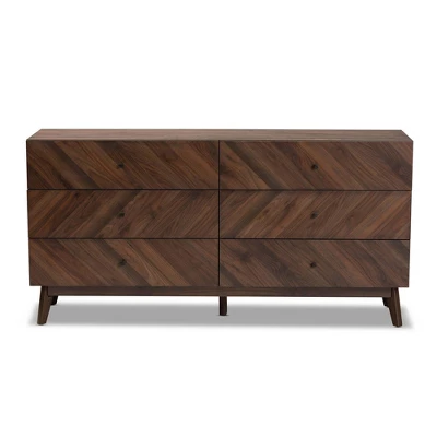 Hartman Wood 6 Drawer Dresser Walnut Brown - Baxton Studio - Image 2