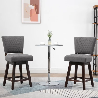 HOMCOM Swivel Bar Stools Set Of 2, Counter Height Barstools With Back, Rubber Wood Legs And Footrests, For Kitchen Dining Room Pub, Dark Gray - Image 2